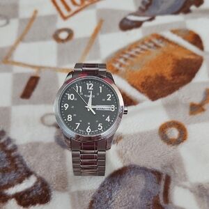 Timex Silver Watch with Dark Dial